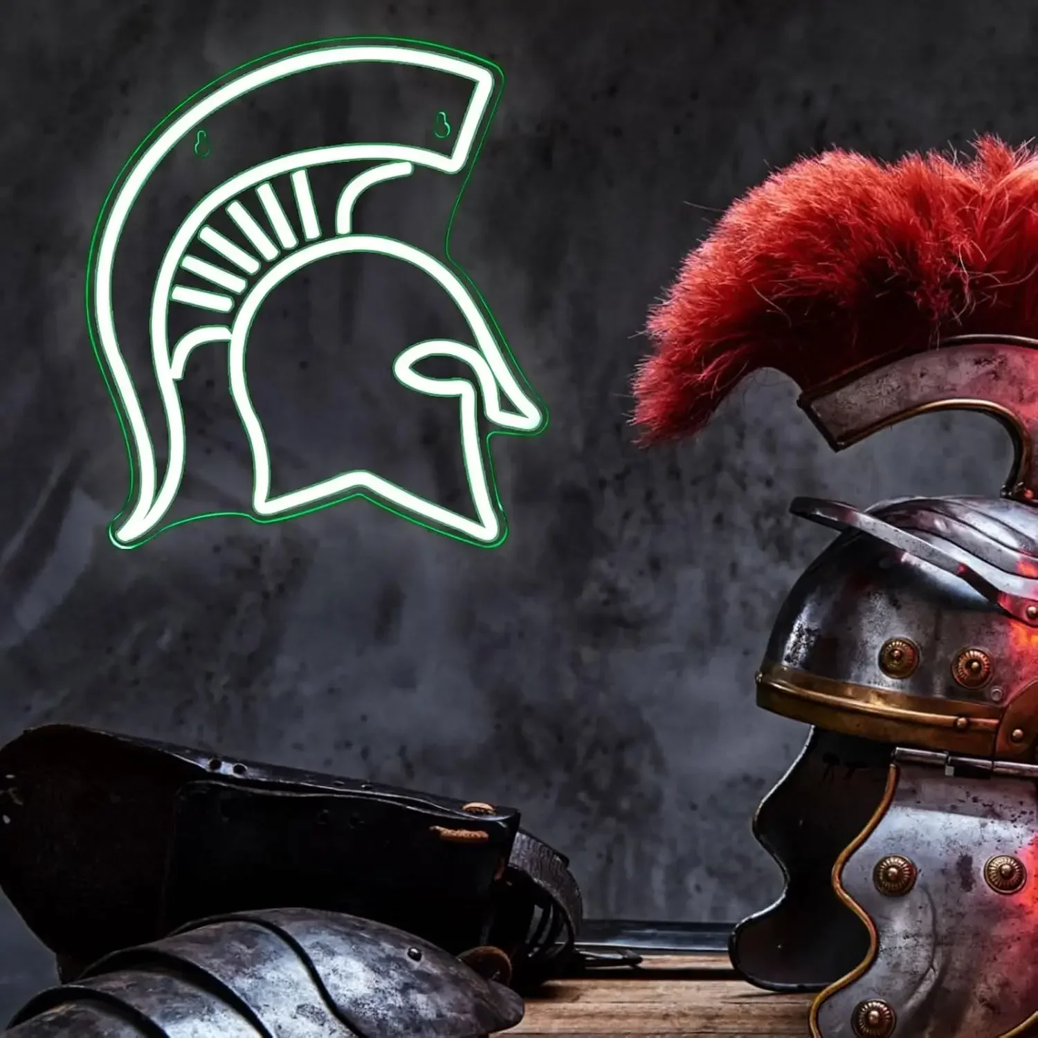調光可能なLEDライト,USB電源,寮の壁の装飾,家庭,寝室,オフィス,男性の洞窟,クラブを備えたスパルタンヘルメットネオンサイン