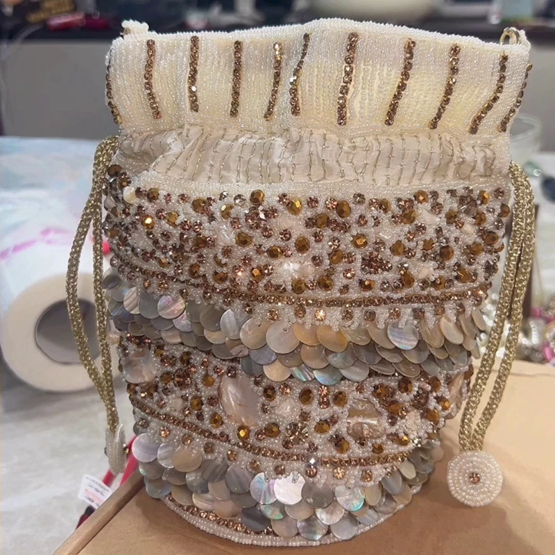 DOYUTIG Indian Handmade Heavy Industry Nail Bead Bucket Women Embroidered Shell Party Handbag Beauty Wedding  Evening Bag N012