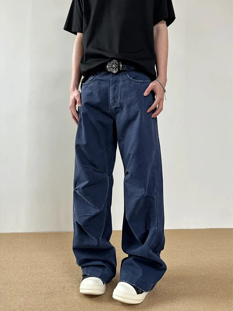 

Мужские рабочие брюки в стиле ретро-американский кэжуал, синие, прямого кроя, повседневные, для молодежи, на все сезоны