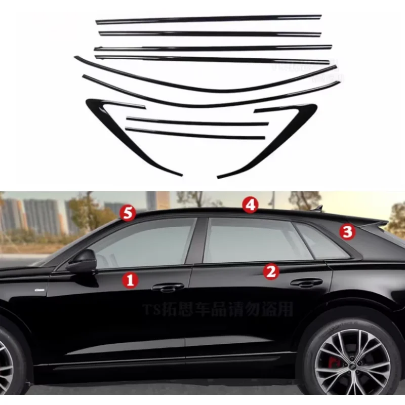 

Black Full Window Sill Door Frame Center Pillars Molding Trims Cover For Audi Q7 2016-2023 Q8 2018-2024