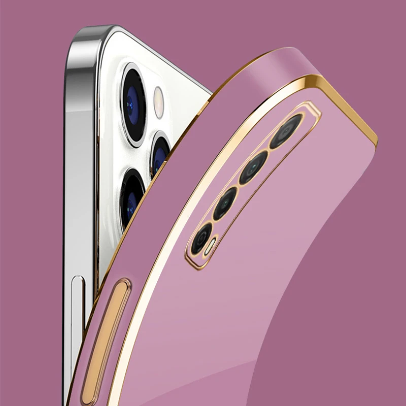 For Huawei Y7a Case Huawei P smart 2021 Phone Case PPA-LX1 Luxury Square Plating ShockProof Soft TPU Silicone Back Cover Fundas