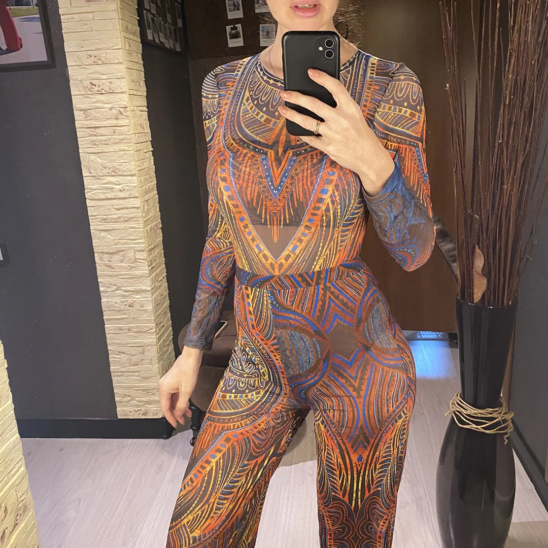 S - XXL Neuer bedruckter Badeanzug mit langen Ärmeln und Hose, einteiliger Damen-Badeanzug, floraler, gepolsterter Badeanzug, Badebekleidung, Modell V7176 – Detail 3