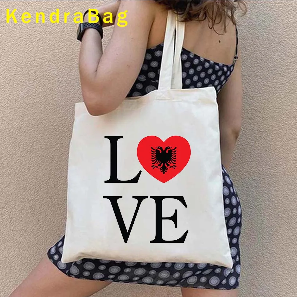 Albania Country Map Flag Tirana Berat Love Heart Gift Shoulder Canvas Tote Bag Harajuku Shopping Bag Casual Bags Shopper Handbag