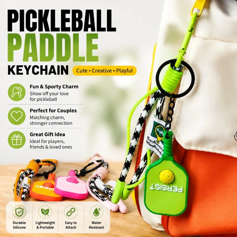Creative Pickleball Paddle Keychain Novelty Silicone Hanging Ornament Couple Bag Accessory Auto Key Ring Charm Decor for Holiday