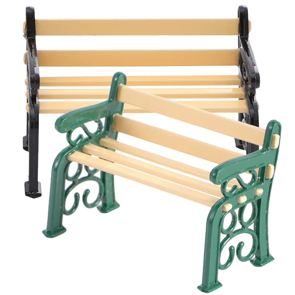 2 個ミニベンチハウスレトロスタイル模造公園庭ミニチュア子供の遊びの装飾ギフト合金モデル家具