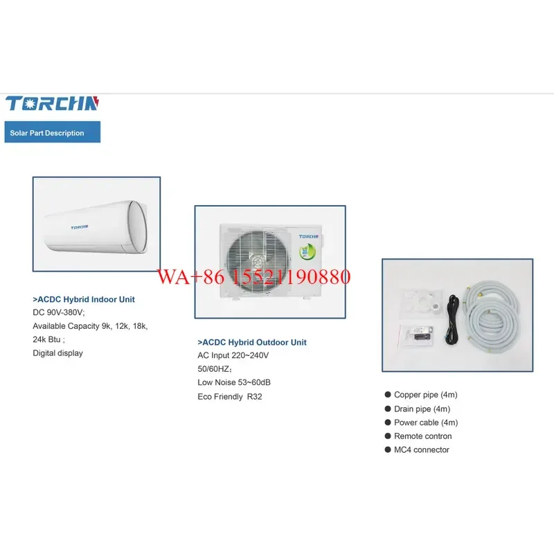 WMWMNU for Wall Mounted 2.0 Ton Solar Panel Air Conditioner Household 18000BTU Cooling Heating SEER20 48v AC DC