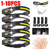 1-10PCS Induction Headlamp COB LED Sensor Head Lamp Built-in Battery Flashlight USB Rechargeable Head Torch 5 Modes Headlight