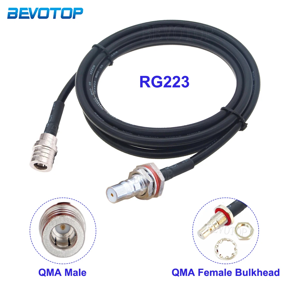 1Pcs RG223 Cable 50-3 QMA Male to QMA Female Bulkhead Connector 50 Ohm Double Shielded Low Loss RG-223 Pigtail Extension Jumper