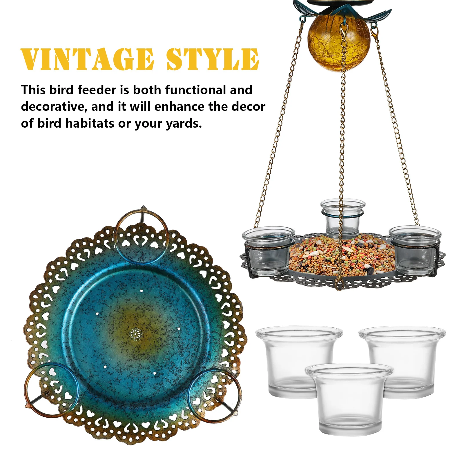 

Solar Bird Feeder Tray Water Dish Large Size Outdoor Hanging Vintage Style Wild Birds Hummingbird Feeder Balcony Pigeon Cage