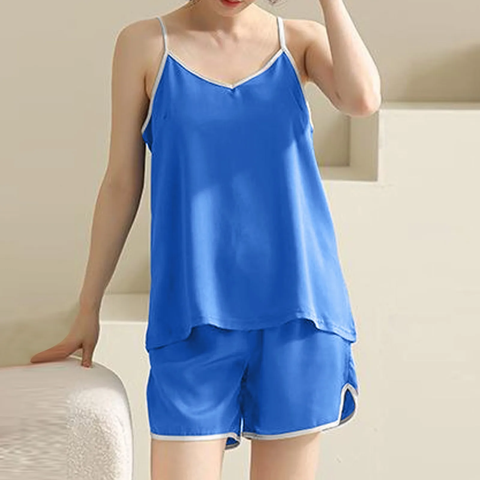 Women Pajamas Set Sweet Sleepwear Sexy Lingerie V Neck Vest Shorts Loose Comfortable Summer Nightwear Homewear Ladies Pajamas