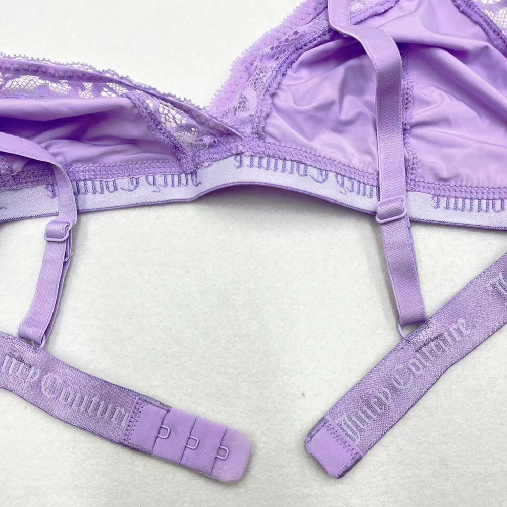 Dames sexy ondergoed Juicy Couture-stijl kanten bh's slipje set riem top hoge elastische driehoekige cup lingeriesets voor dames