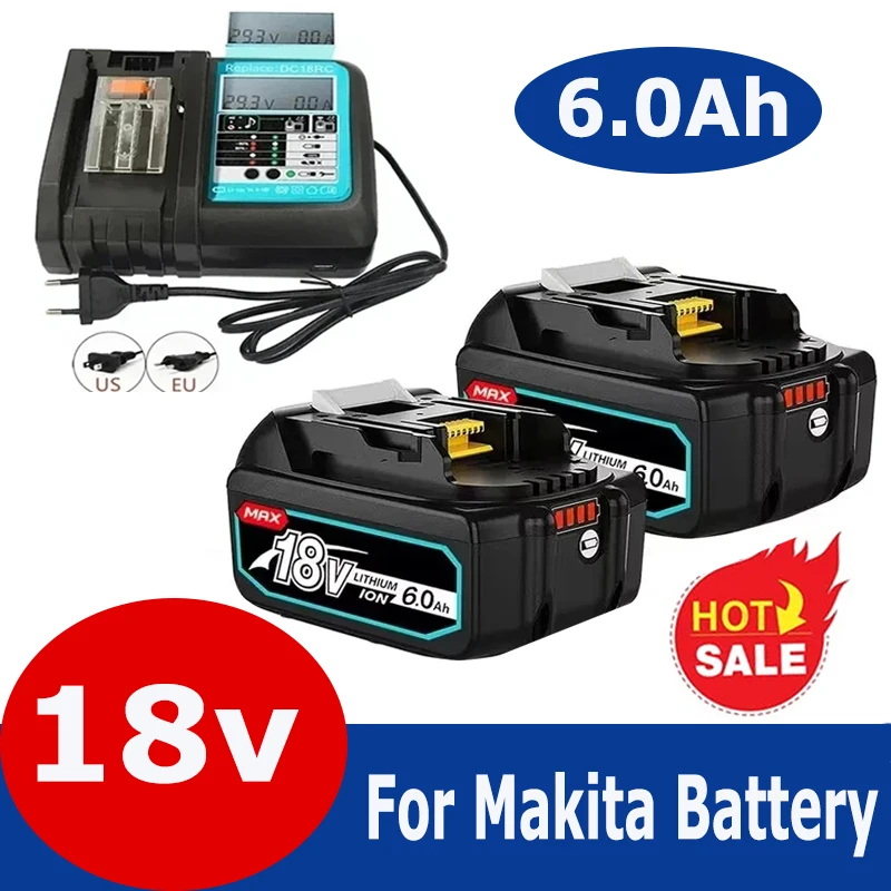 18V 6.0h Rechargeable Battery For Makita Power Tools with LED Li-ion Replacement LXT BL1860 1850 18v 6000mAh