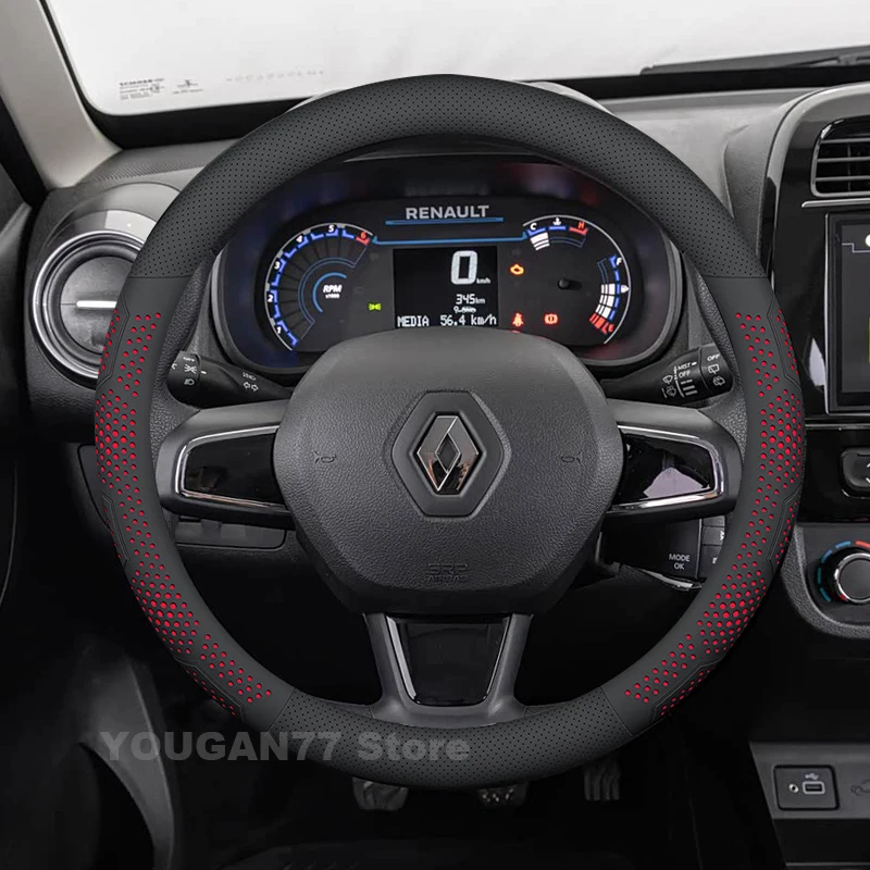 

Leather Car Steering Wheel Cover For Renault Kwid 2022 2016-2021 Non-slip Auto Steering Wheel Renault Megane 3 Accessories