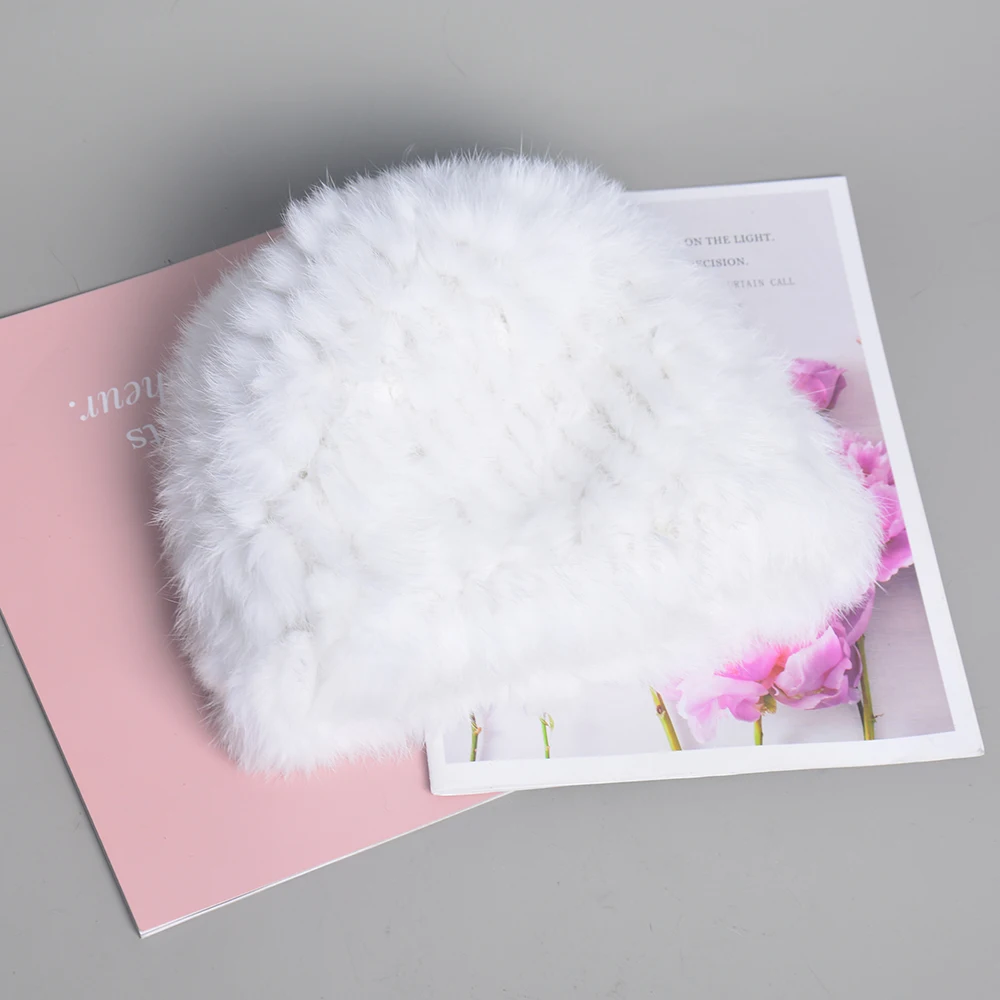 2024 New Fashion Russian Women Knitted Real Rabbit Fur Bomber Hats Winter Lady Warm Fluffy Rabbit Fur Hat Good Elastic Fur Caps