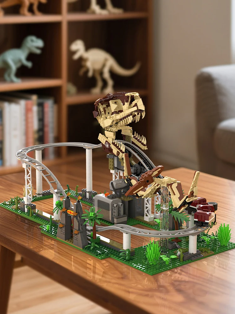 Jurassic Dinosaurier Park Fahrgeschäfte Elektrischer Baustein Tyrannosaurus Rex Pterosaurier Achterbahn Modell Bausteine BO Spielzeug als Geschenke – Detail 1