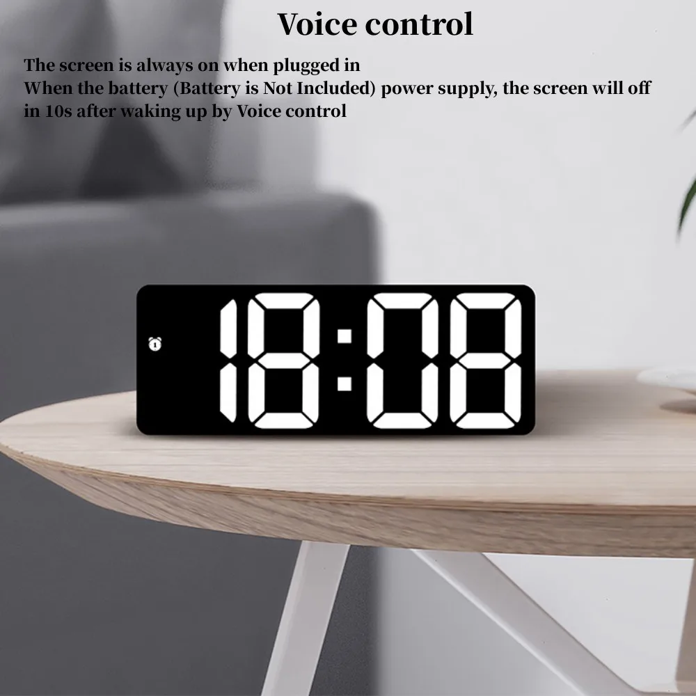 Acryl/Spiegel Digitaler Wecker Sprachsteuerung Snooze Nachtmodus Tischuhr 12/24H Anti-Stör-Funktion Elektronische LED-Uhr – Detail 2