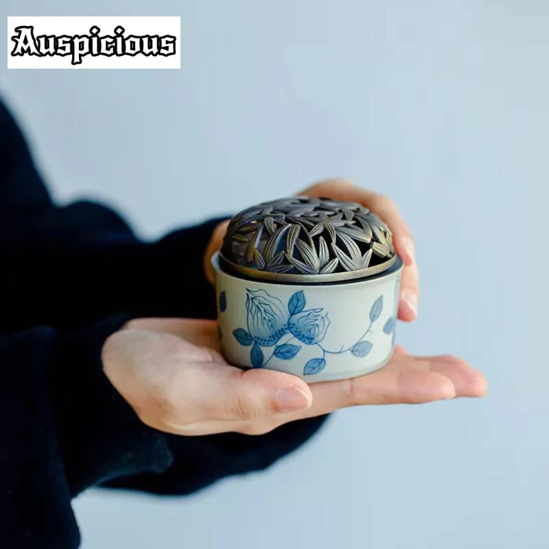 Pure Hand-painted Tangled Lotus Art Ceramic Incense Burner Sandalwood Agarwood Xuande Furnace  Aromatherapy Smoke Censer Holder