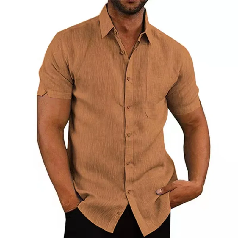 Zomer Herenmode Linnen Shirts Mannelijke Eenvoudige Effen Kleur Revers Korte Mouwen Shirt Mannen Alle-Match Casual Losse knop Vest