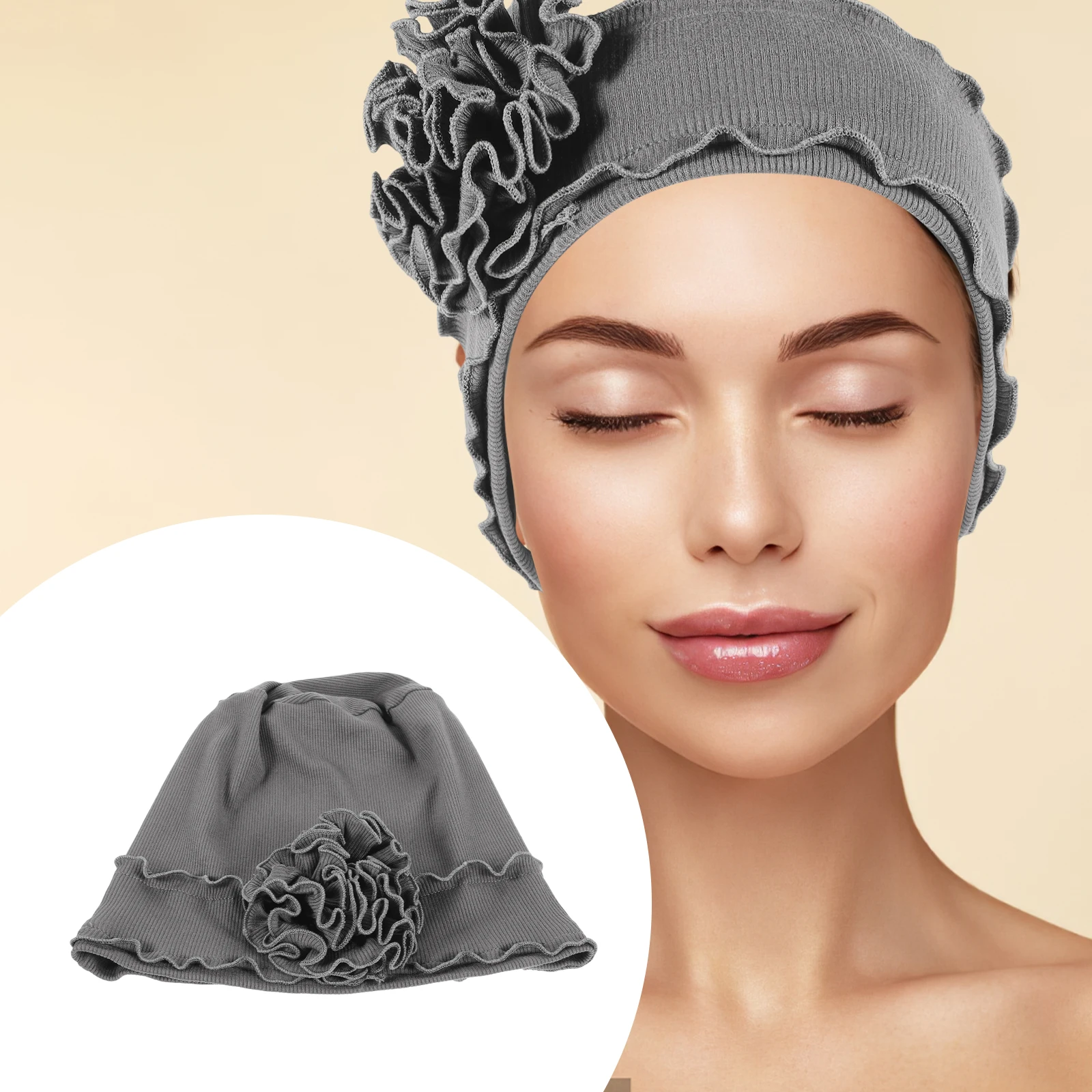 

Women Turban Hat Chemo Headwear Flower Decor Breathable Scalp Protection Wrap Cap Easy Wear Large Flower Headpiece Head