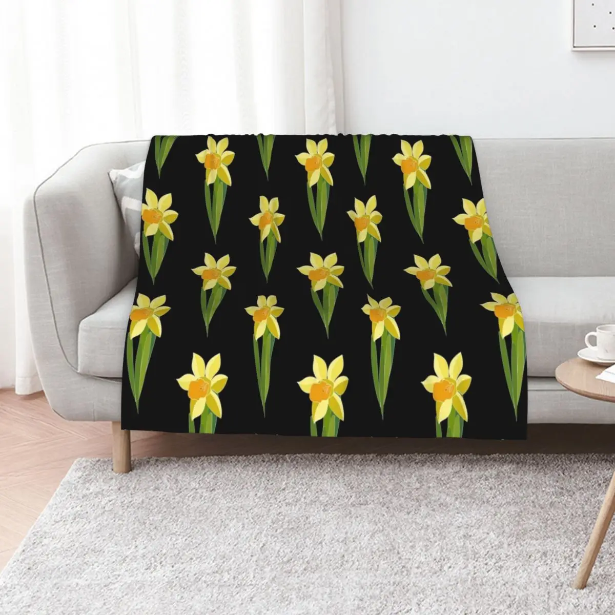 Yellow daffodil flowers seamless floral pattern Throw Blanket Plush Designers Thins Sleeping Bag Cute Plaid Blankets