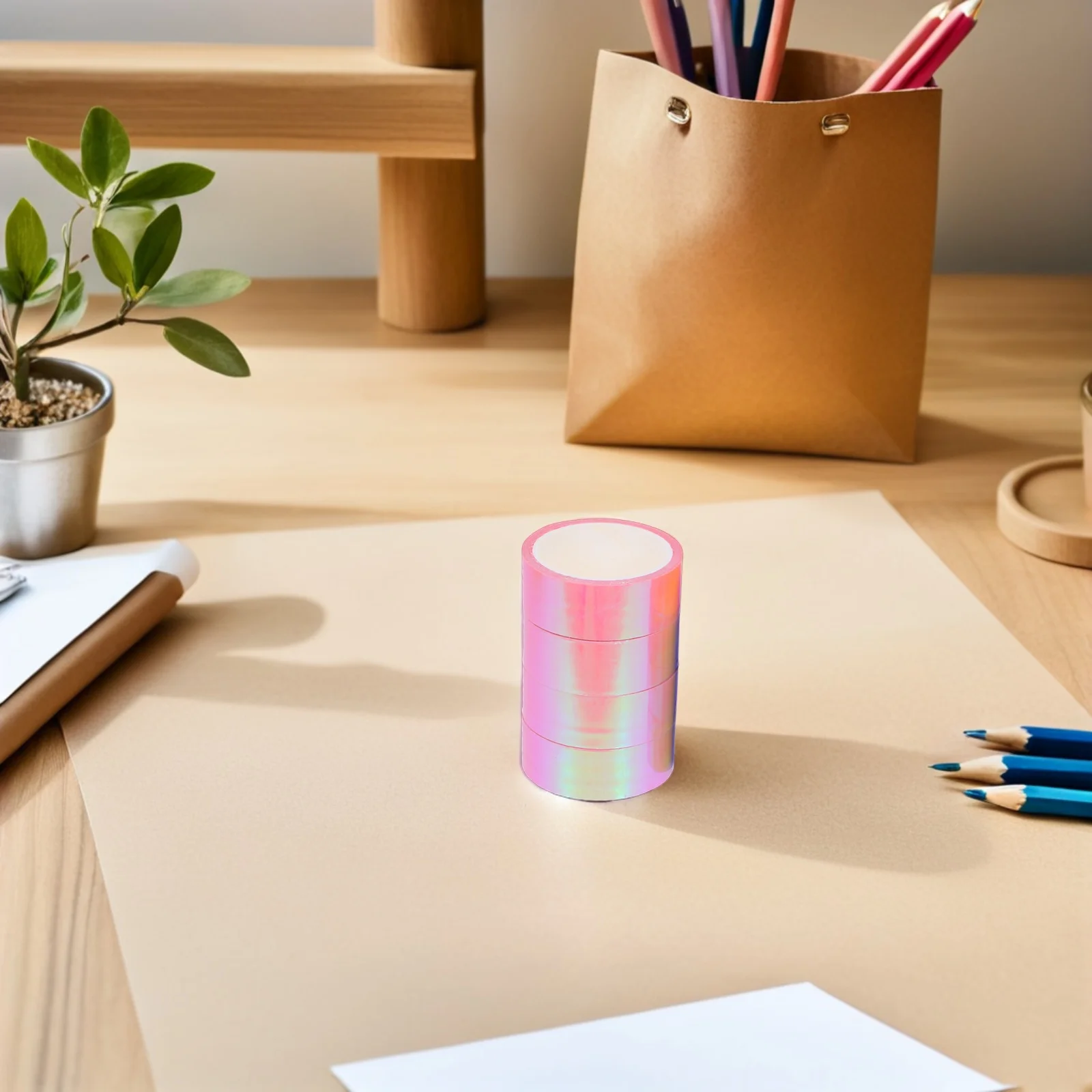 เทปฟิล์มสีรุ้ง 12 ม้วนความหนืดสูงไล่ระดับสี Pe กันน้ำกาว DIY สีผสมสำหรับห่อของขวัญงานฝีมือสมุดภาพ