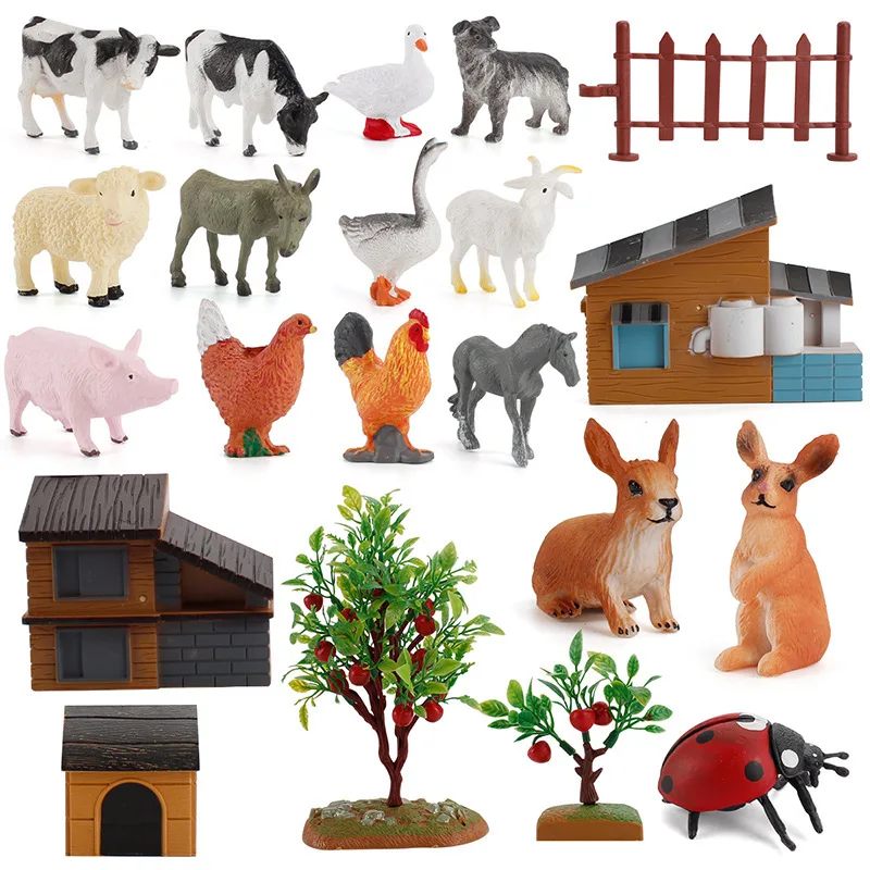 1Set Fun Mini Farm House Tree Animal Models Ranch Scene Set Sandbox Diy Decorations Play House Toys Children Toys Birthday Gift