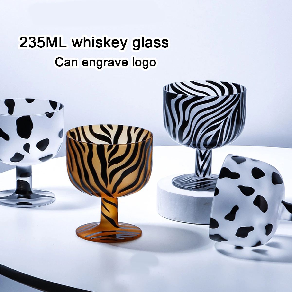 (Can Engrave Logo) 235ML Crystal Colored Frosted Whiskey Glass, Brandy Cup, Red Wine Glass, Cocktail Cup, Beer Glass