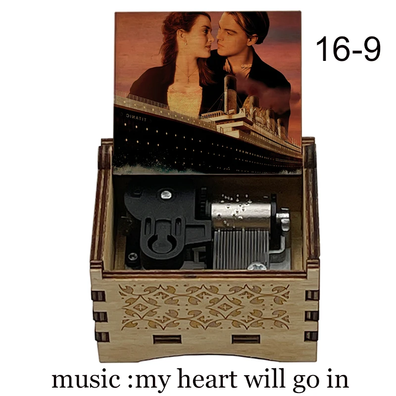 Coeurva Le Boîte à Musique en Bois Mécanique « My Heart Will Go On » avec Imprimé Jack Rose, Un Cadeau Émotionnel qui Parle Plus Fort que les Mots
