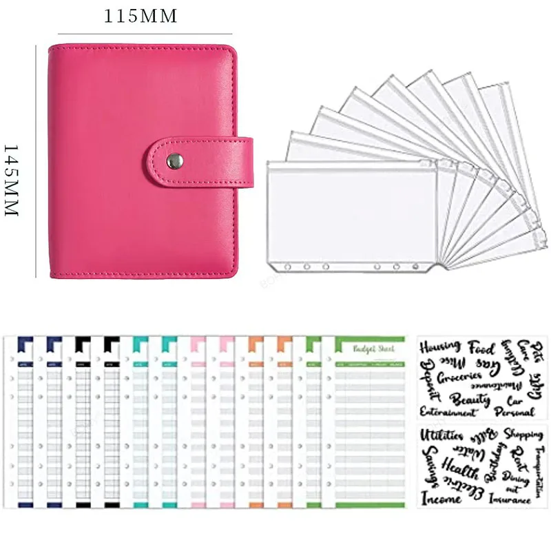 Gifts A7 PU Leather Budget Binder Notebook Cash Envelopes System Set,with Binder Pockets for Money Budget Saving Bill Organizer