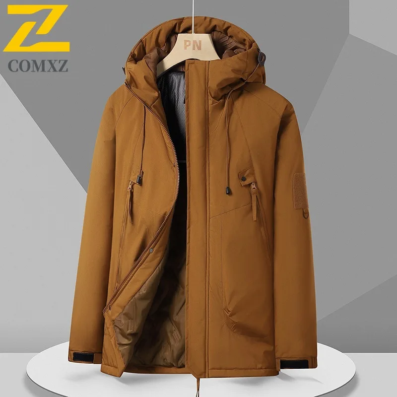 

COMXZ Мужская стеганая куртка Красивая утолщенная теплая ветрозащитная дорожная уличная куртка-паркер уличная водонепроницаемая минималистичная зимняя куртка