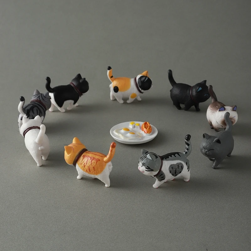 3 Pieces Mini PVC Animal Miniatures Japanese Bell Cat Doll Figures Toy Creative Handicraft Ornaments Home Decoration Crafts