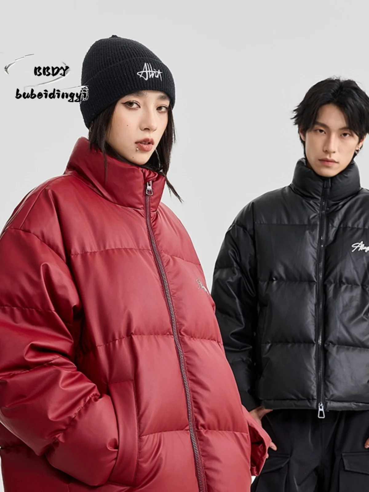 

Red Duck down Jacket Men's Loose Casual Thickened Winter Outerwear Polyester Fiber White Duck down Quilted Coat for Daily Wear