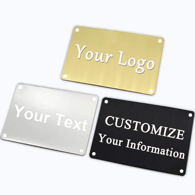 Customizable With Holes Brooches Personalized Engraved Text Logo Business ID Plate Steel Metal Tag Address Plaque House Door Num