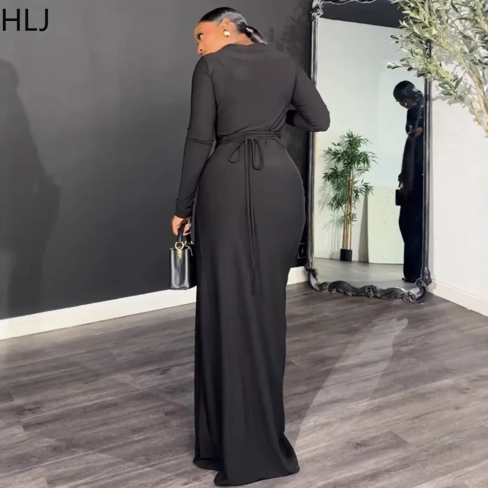 เดรสทรงบอดี้คอนผ้ารัดรูปแต่งระบายสไตล์เซ็กซี่ แขนยาว สีพื้น ผ่าสูงแบบไม่สมมาตร สำหรับผู้หญิง สไตล์สตรีทแวร์