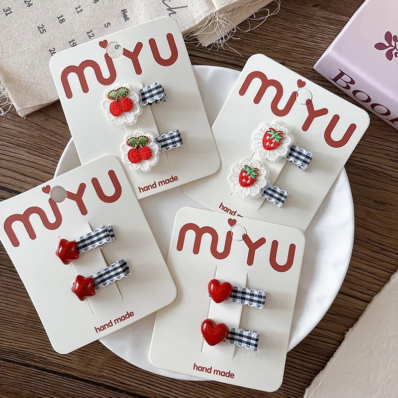 

2pcs Korean Style Kid Hair Clips With Embroidery Hair Accessories For Children Exquisite Bangs Holders Cute Headwear Decoration