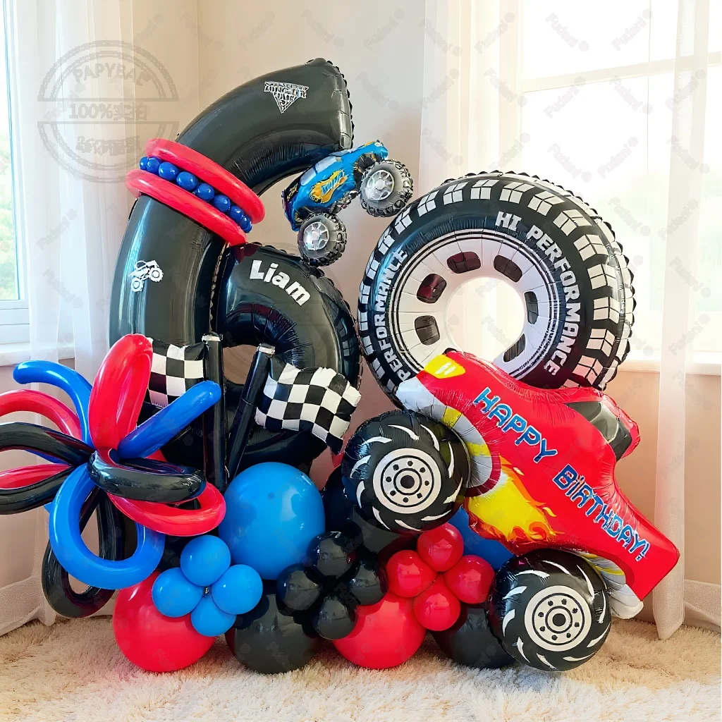 53PCS Racing Car Theme Balloon Column BOY Birthday Party Decoration Supplies 40inch Foil Number Baby Shower Helium Globos