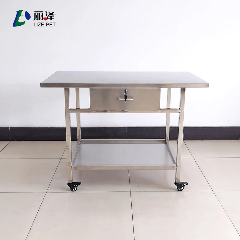 LIZE PET Portable stainless steel simple veterinary clinic table Surgery cart with drawer