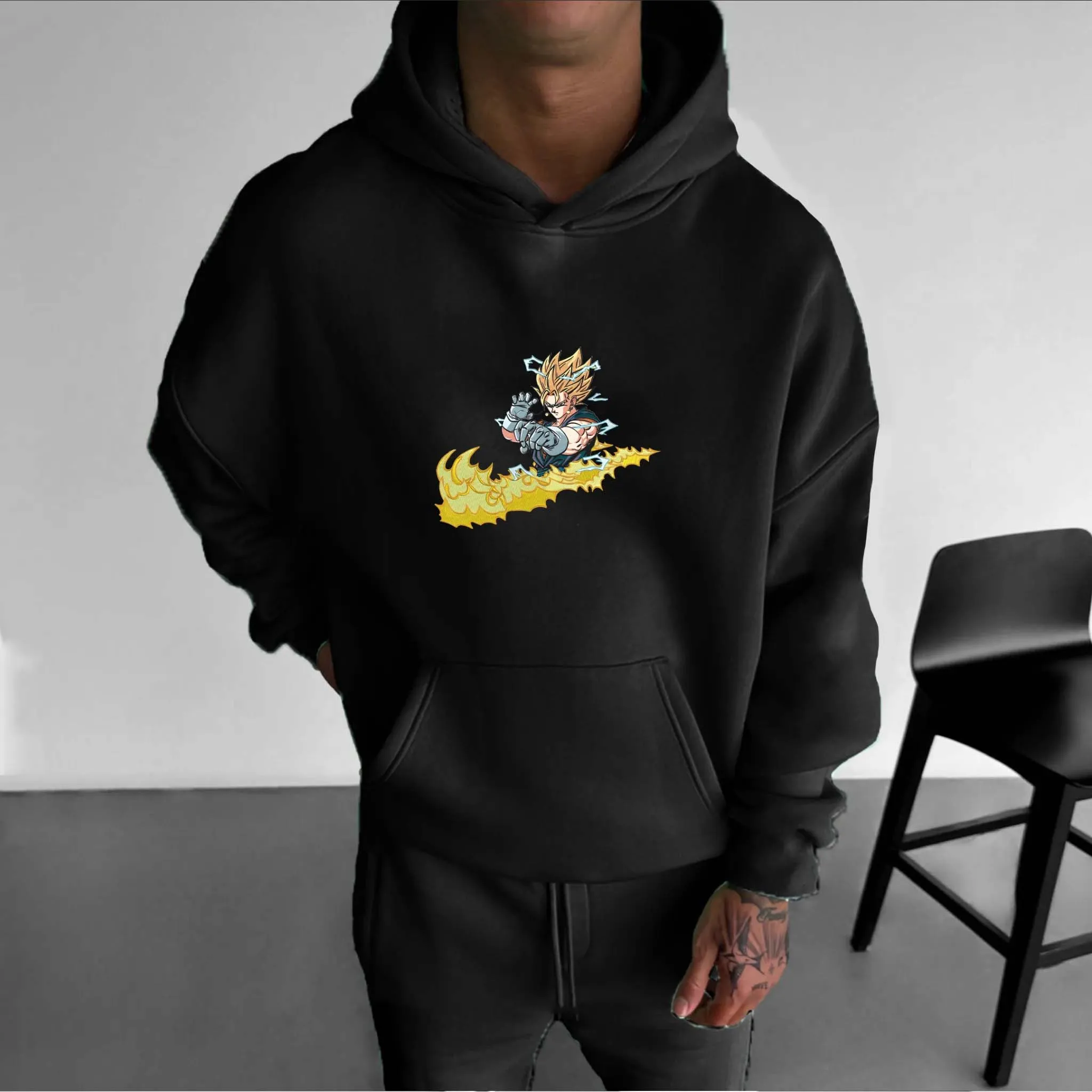 Bandai genuíno de alta qualidade dragon ball wukong dos desenhos animados tamanho grande camisola com capuz masculino ao ar livre casual solto topo camisola com capuz