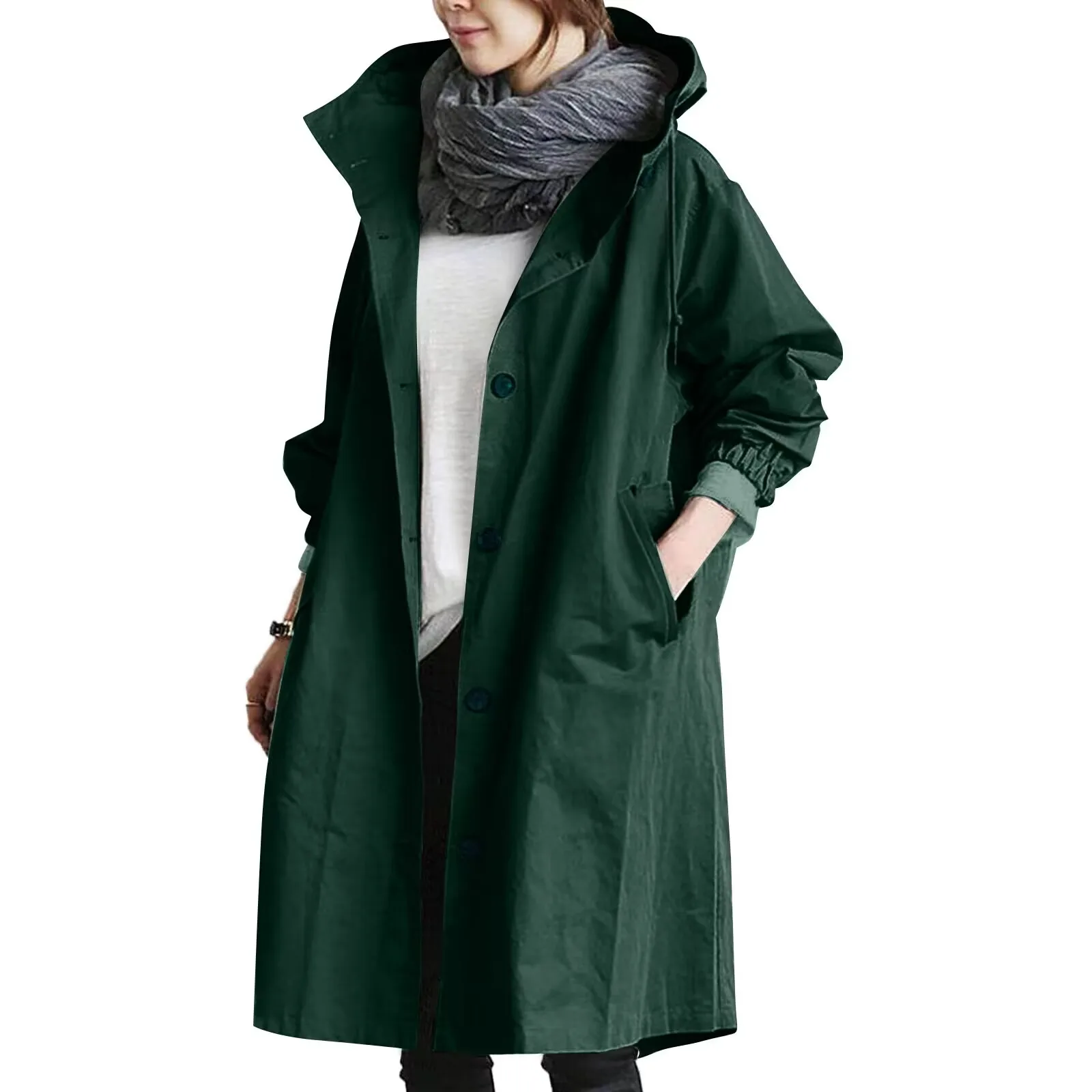 Female long hooded lining Windbreaker  Autumn large size 120kg oversized trench coat