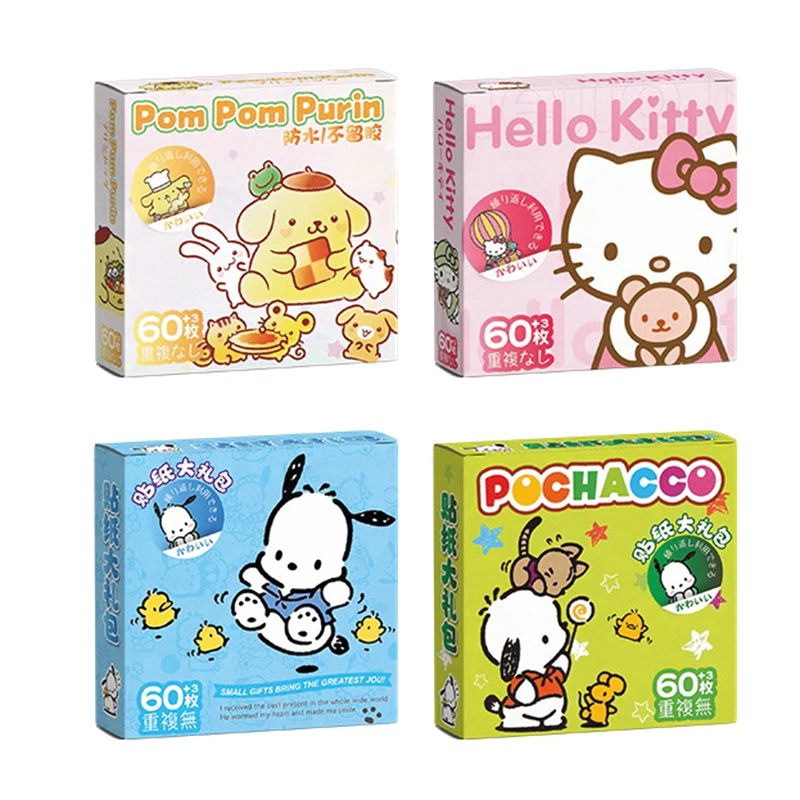 60Pcs/box Y2K Hello Kitty Things Stickers Waterproof Cinnamoroll Pochacco Stickers Kid Toy Anime Stickers Sanrio Accessories