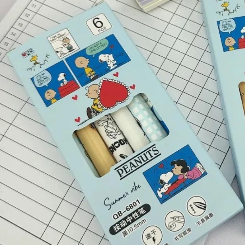 

Creativity Snoopys Anime 6PCS Gel Pen Set Cute Printing Quick Drying Boys and Girls Stationery Supplies Press Pen