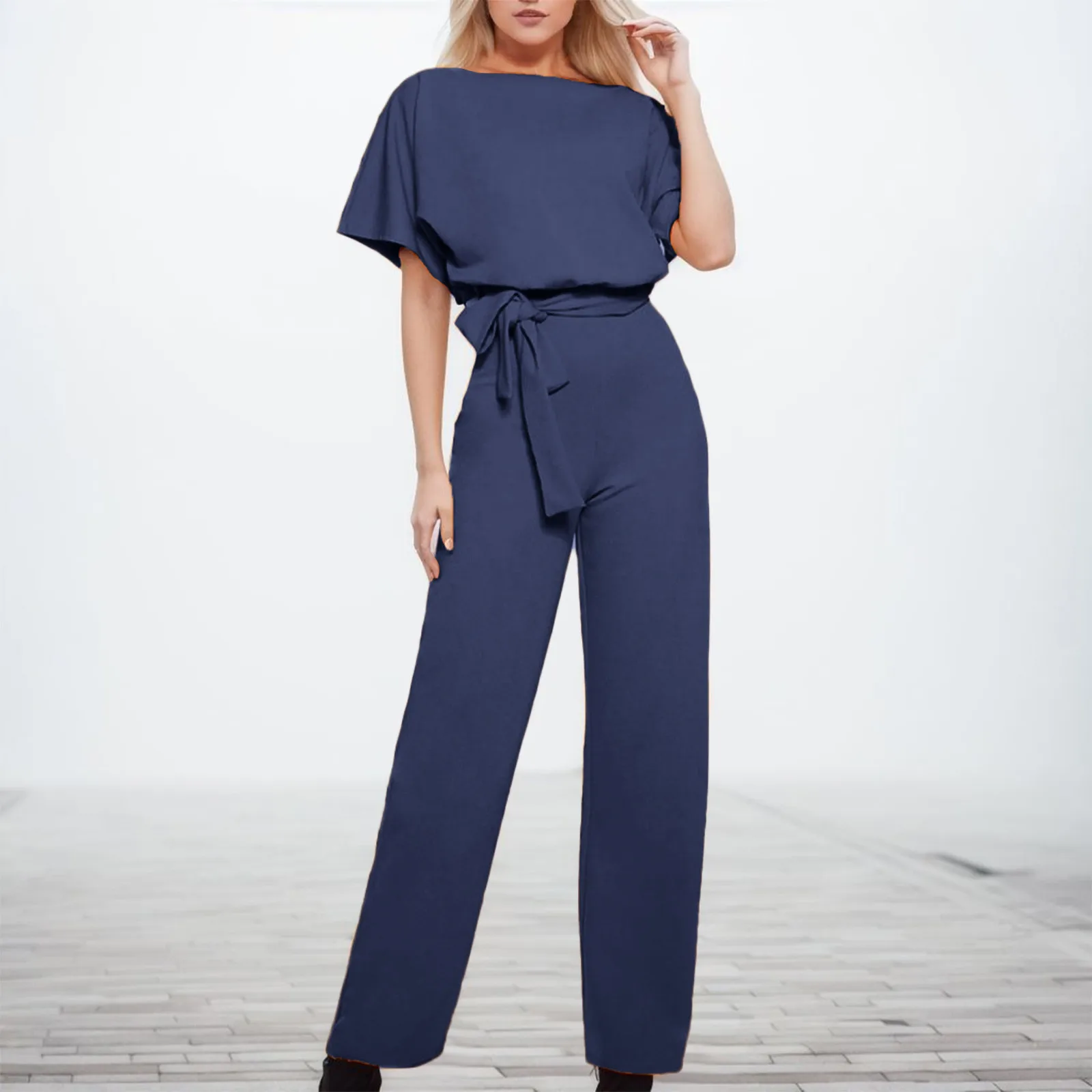 

Lace Up Straight Jumpsuit Short Playsuit Sleeve Women Leg Clubwear Casual Women's Jumpsuit Elegant Chic Outfits Ladies