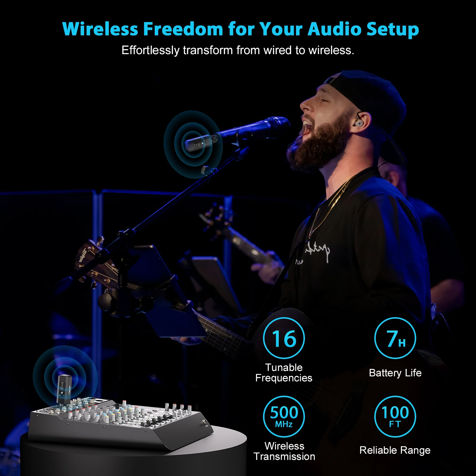 Phenyx Pro PTU-X Plug-on XLR Wireless Transmitter Receiver System, Wired-to-Wireless XLR Microphone Adapter, 16 UHF Frequencies