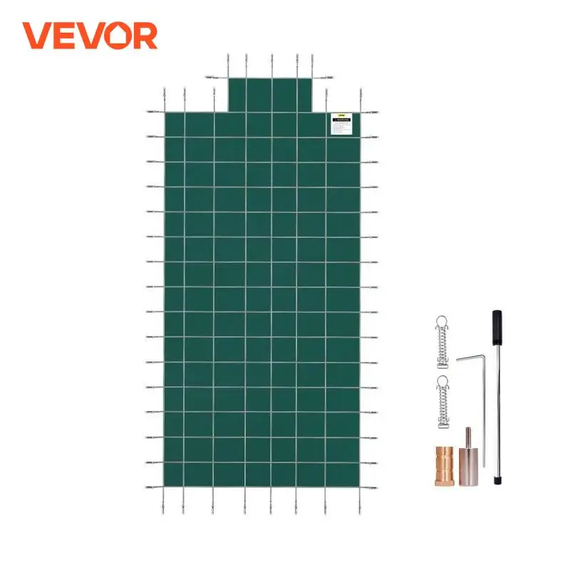 VEVOR Pool Safety Cover Rectangle Inground Green Mesh Pool Cover with 4x8ft Center End Steps for Winter Swimming Pool Cover