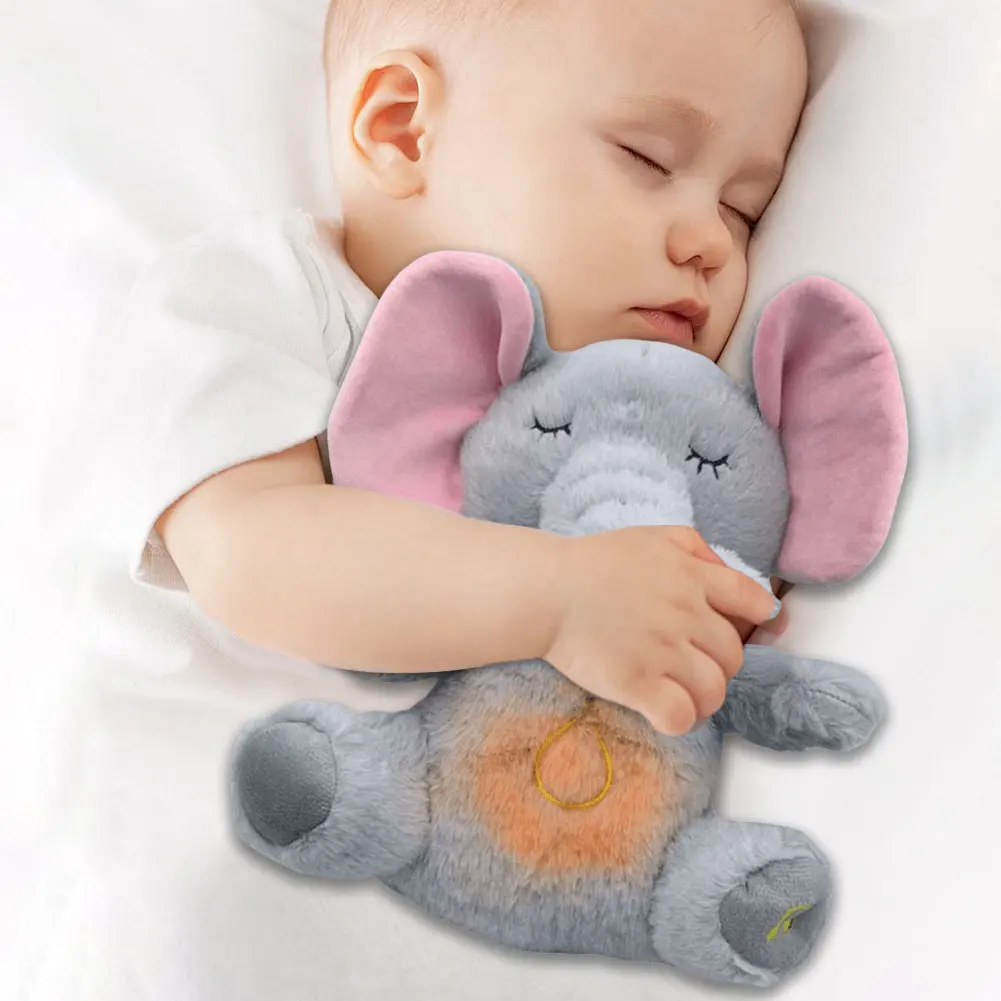 Cute Animal Baby Sleep Soother with Music Lights Rhythmic Breathing Motion Plush Stuffed Animal Musical Baby Toy for Newborns