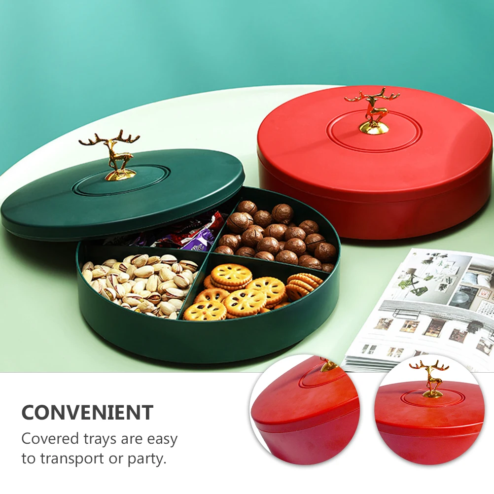 

Plastic Material Tray Snack Box Platter Dish Nut Serving Container Food Divided Plate Case Red