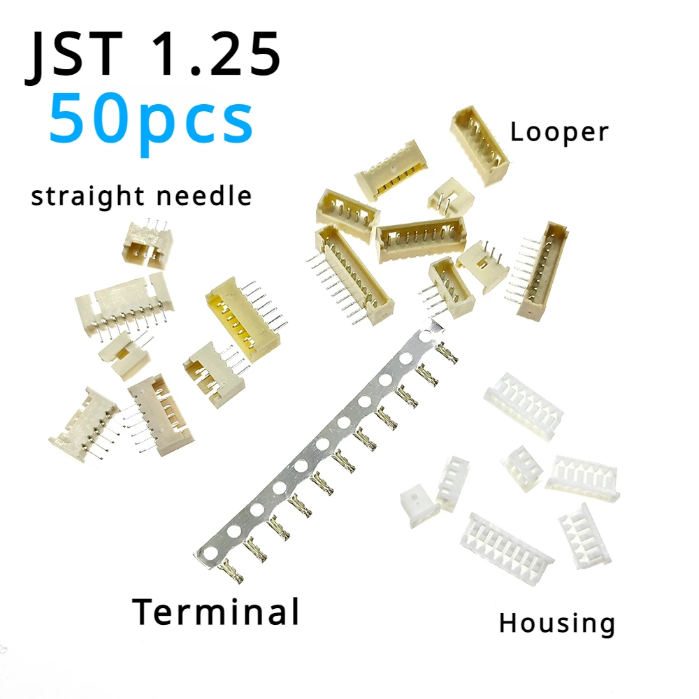 50pcs MICRO JST 1.25 2/3/4/5/6/7/8/9/10 Pin Connector 1.25MM Pitch Right Angle / Straight Pin Header / Housing / Terminal