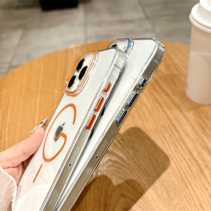 Luxury Wireless Charging Magnetic For Apple Magsafe Phone Case For iphone 13 14 15 16 Pro Max Clear Acrylic Shockproof Cover