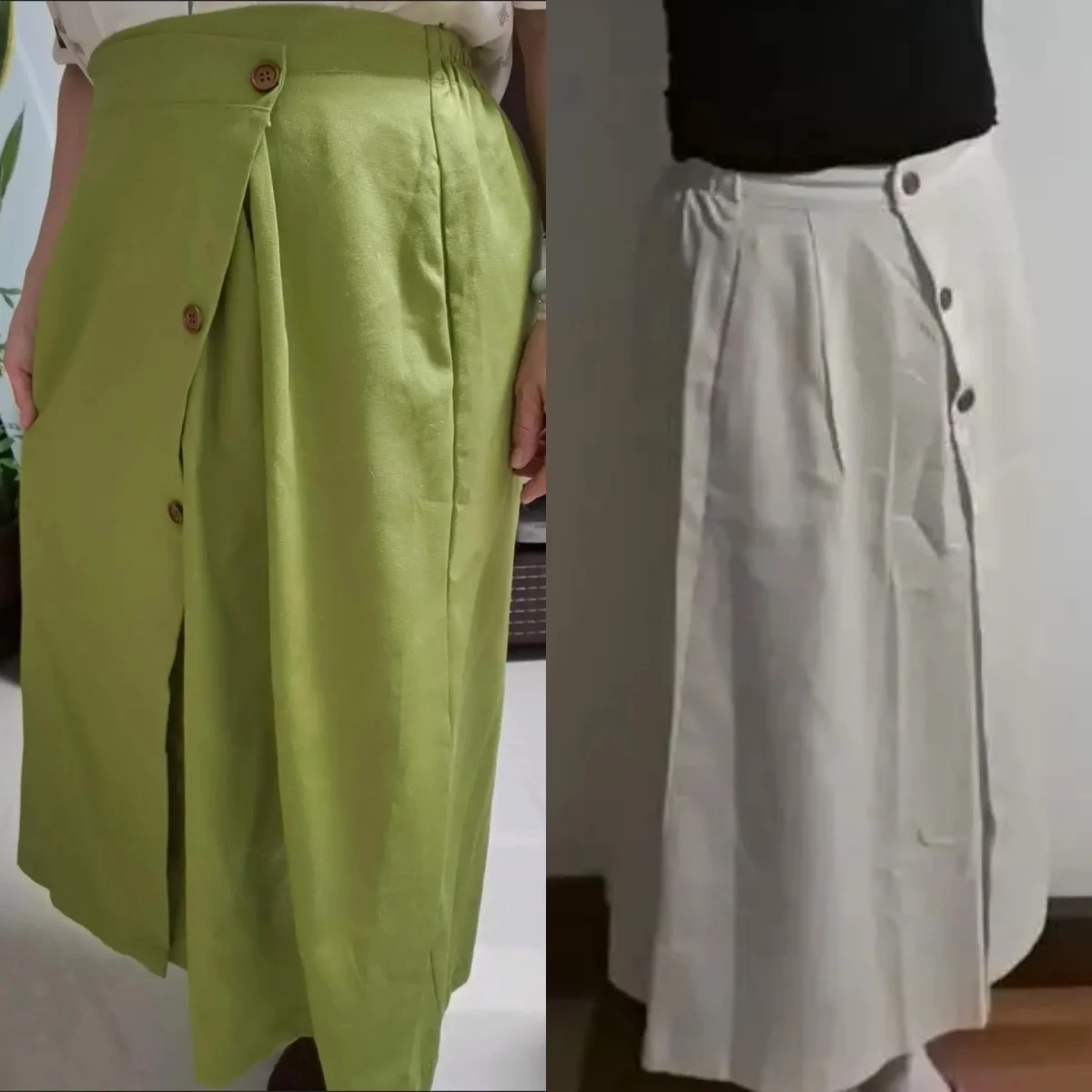 100% Linen Long Summer Skirt Causal Vintage Solid Loose Maxi Skirts with Button Korean Style Women\'s Clothing Irregular Hoidlay