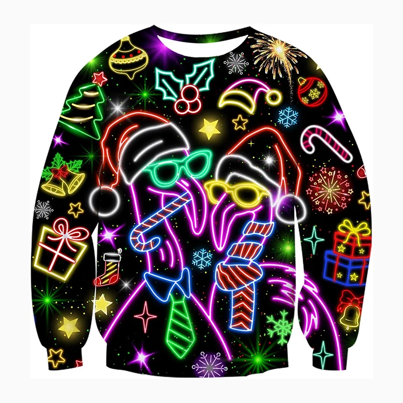 Ugly Christmas Hoodies Women Men Funny Xmas Sweatshirts Santa Claus Reindeer Long Sleeve Holiday Pullover Loose Dinosaur Hoodies
